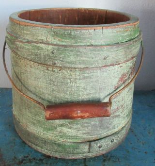 Reserved For Jo - 7 1/8 " Early Firkin - Wood Sugar Bucket - Shaker Pantry Box - Green