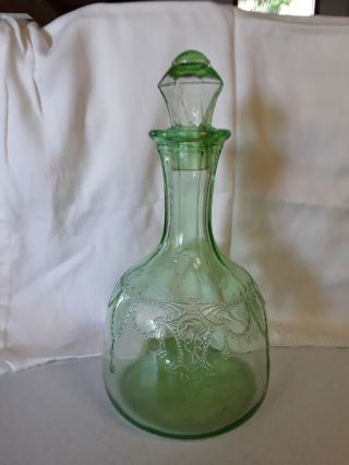Vintage Anchor Hocking Cameo Ballerina Green Depression Glass Decanter W/stopper