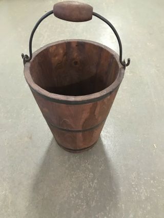 Wooden Bucket Unusual Shape Primitive Hand Made Vintage 11.  8 X 8”wide Rustic