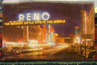 Reno Nevada Postcard - - - 1949 - - - - Virginia Street At Night - - - Vintage