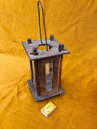 Primitive Old Wood Lantern,  Barn Lantern,  Antique Candle Lantern,