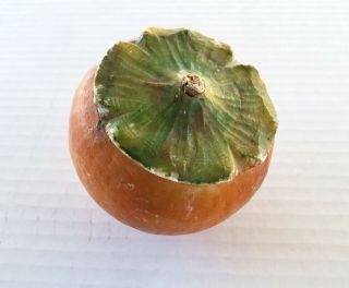 Antique Italian Alabaster Stone Fruit Orange Persimmon W/ Molded Green Top