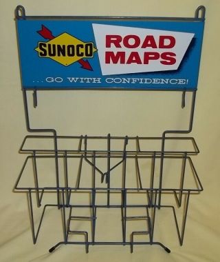 Vintage 1970 ' s Sunoco DX - Travel with Confidence Metal Road Map Rack - 2