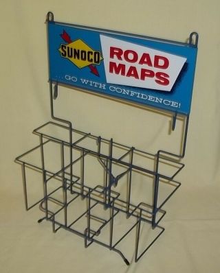 Vintage 1970 ' s Sunoco DX - Travel with Confidence Metal Road Map Rack - 3