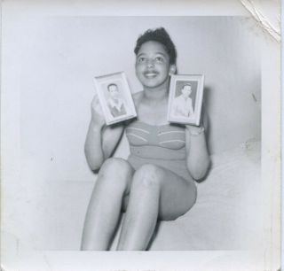 Vintage Photo.  Sexy African - American Woman W/ Framed Photos Of Her Man.