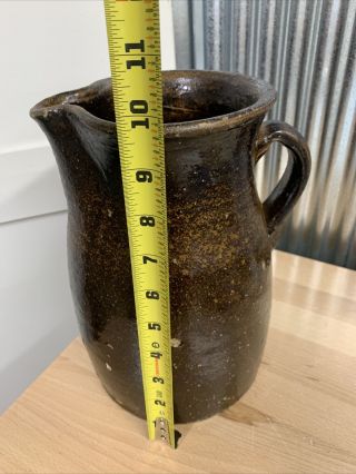 antique primitive stoneware turned pitcher dark brown glaze 2