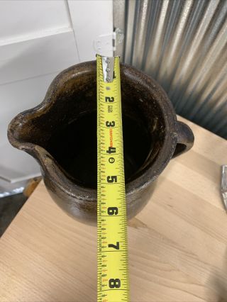 antique primitive stoneware turned pitcher dark brown glaze 3