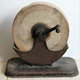 Antique Vintage Hand Crank,  Sharpening Stone,  Grinding Wheel With Water Trough