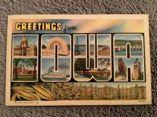 Vintage 1941 Postcard Of Greetings From Iowa