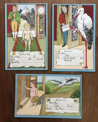Birth Announcement & Stork Vintage Postcards - 3
