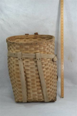 Back Pack Basket Splint Hand Made 20 In.  Canvas Harness Vintage
