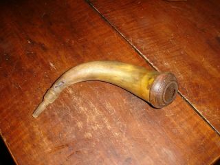 An Early,  Lancaster County,  " Screw Tip ",  Powder Horn,  Carved Cap,  Survior