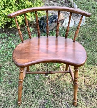 Vintage Wood Wooden Spindle Bench Vanity Desk Chair Seat Kidney Shaped