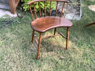 Vintage Wood wooden spindle Bench vanity desk chair seat Kidney Shaped 2