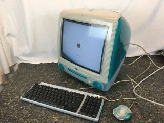 Vintage 1999 Apple Imac G3 Blueberry M5521 Os X 10.  3 And 9.  2 W Keyboard Mouse