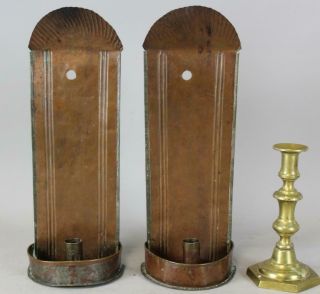 A Rare 19th C Copper Washed Tin Candle Sconces In Best Surface