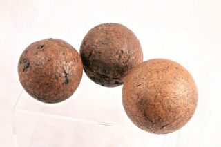 Three American Mid - 19th C Burl Wood Balls Possibly Bocce Or Croquet Balls Signed