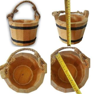 Wooden Bucket 6 " X 8 " Water Wishing Well Pail With Rope Twine Handle Solid Wood