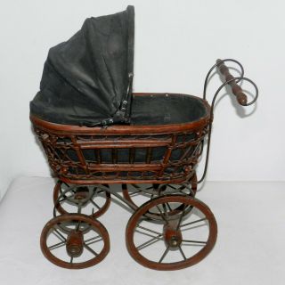 Antique Baby Doll Stroller Vintage Wooden Carriage Buggy Small Doll Buggy Kids
