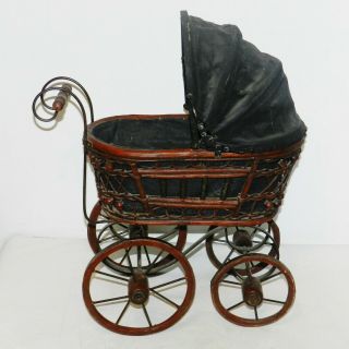 Antique Baby Doll Stroller Vintage Wooden Carriage Buggy Small Doll Buggy kids 2