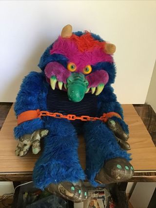 Vintage 1986 My Pet Monster Blue Plush 26” With Handcuffs