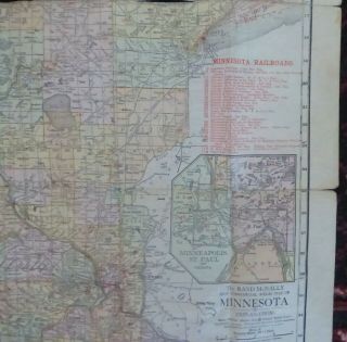Vtg 1920 Rand Mcnally Minnesota Automobile Road Map Commercial Atlas Map Rr Etc.