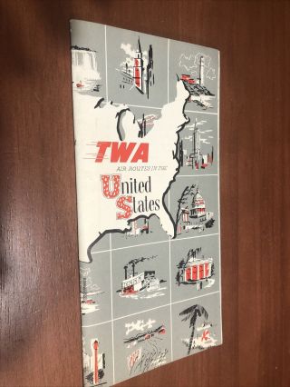Vintage 1955 Twa Airline Air Route Usa Map