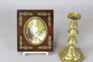 Great Signed Miniature 19th C Oil/bone Portrait Of A Woman Holding A Bow