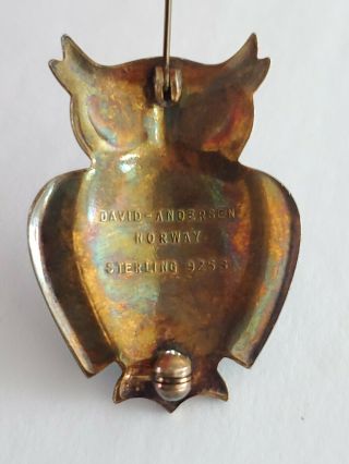 Vintage David Andersen Owl Brooch Norwegian Sterling Silver,  Green Enamel 3