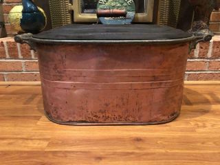 Antique Country Rochester Copper Boiler Cooler Tub Wash Canning Planter Log