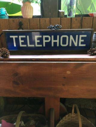 Antique Vintage Wood Lighted Telephone Sign 26 "