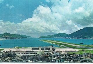 Vintage Postcard: Kai Tak Airport Runway Kowloon Hong Kong 1964