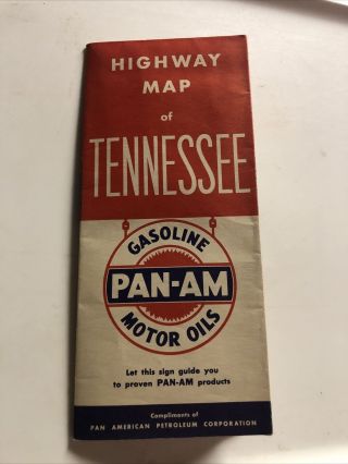 Vintage Highway Map Tennessee By Pan - Am Pan American Petroleum Corp.  1930’s
