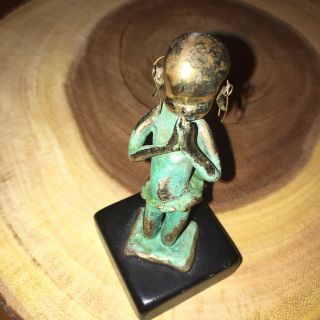 Vintage Malcolm Moran Bronze Sculpture Praying Girl 1972 Labeled