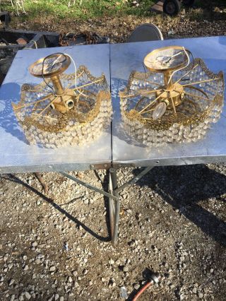 Set Of 2 Vintage Mcm Glass Chandeliers Crystal Mrs Maisel Modern