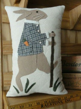 pRiMiTiVe Stitchery Wool Applique Pillow Walking Rabbit Easter Spring Bunny 2