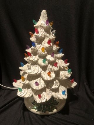 Vtg Ceramic Atlantic Mold Iridescent White Light Up Christmas Tree Musical Mcm