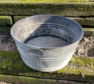 Vintage Galvanized Metal Wash Tub Planter Primitive Country Farm Antique Rustic