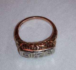 Vintage 14k Gold And Diamond Ring.  " Past,  Present And Future Diamond Trios "
