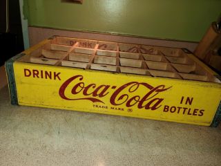 Vintage Yellow Coca - Cola Wood Soda Bottle Crate Carrier 1960s