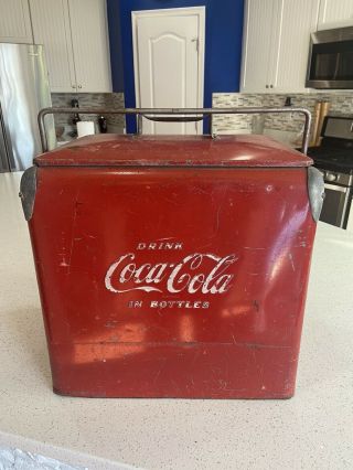 Rare Vintage 1950s Coca Cola Metal Cooler W/ Rare Insert,  Screen,  Bottle Opener