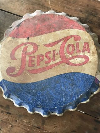 Vintage Pepsi Cola Bottle Cap Tin Meatal Sign Stout Sign Co Made In Usa
