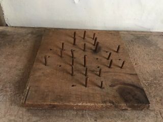 Old Antique Handmade Wooden Game Board Patina Hand Carved Pegs Aafa
