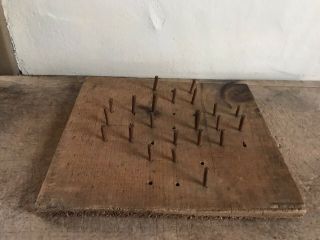 Old Antique Handmade Wooden Game Board Patina Hand Carved Pegs AAFA 3