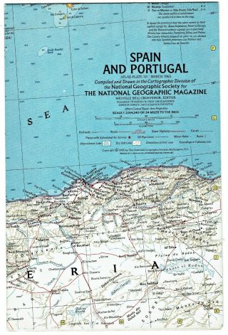 ⫸ 1965 - 3 March Vintage Spain & Portugal National Geographic Home School Map C2