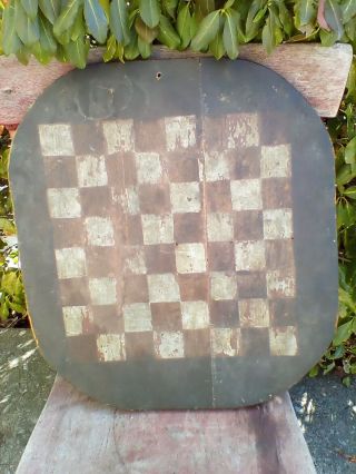 Great Early Primitive Wooden Game Board Old Paint Best Patina Unusual Shape
