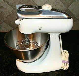 Kitchenaid By Hobart Usa Stand Mixed Model 4c Vintage Mcm White W/bowl And Whi