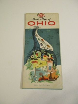 Vintage Sohio Ohio Oil Gas Station Travel Road Map 1950 Census Box Ab