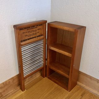 Vintage Columbus Washboard Co.  18 - Inch Dovetail Wood 3 - Shelf Hinged Door Cabinet