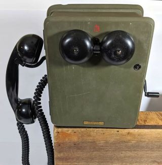Vintage 1946 Military Kellogg Switchboard & Supply Oak Wall Telephone Complete
